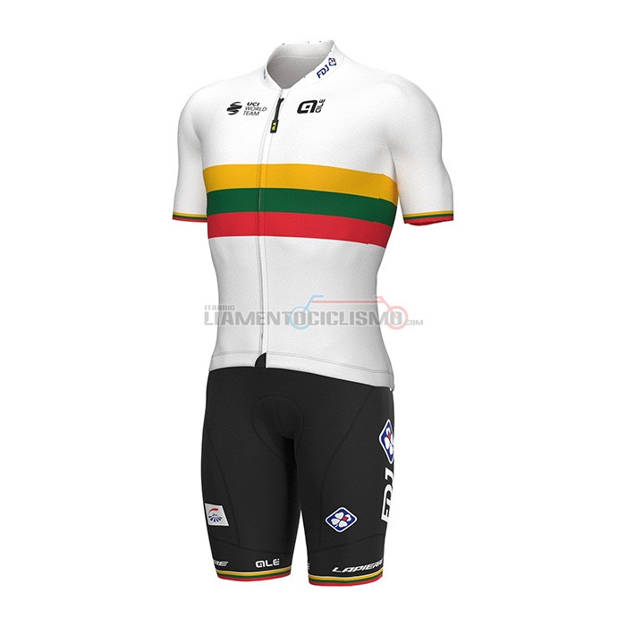 Abbigliamento Ciclismo Groupama FDJ Manica Corta 2022 Bianco Giallo Verde Rosso